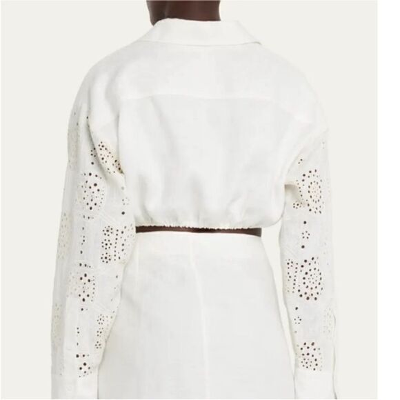 A.L.C. "Mason" front twist linen top featuring eyelet detailed sleeves-X1 - Picture 5 of 10